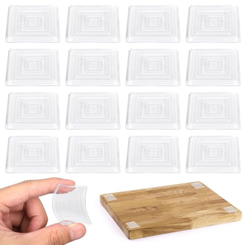16pcs Anti-Slip Cutting Board Feet, 1.6in Non-Slip Square Self-Adhesive Silicone Gripper Pads, Reusable Washable Rubber Bumper for Trays Furniture Chairs Cabinets Worktops Stoppers No Screws Needed