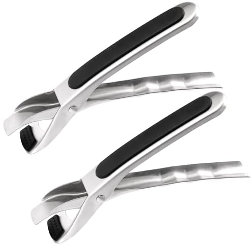 Dinlinko 2-PCS Stainless Steel Hot Plate Tongs - Heat-Resistant, Multi-Purpose Kitchen Utensil for Microwave, Oven, Air Fryer, Pots & Bowls