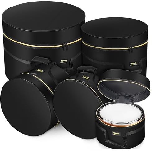 5-Piece Drum Case Set - Padded Drum Bags for 22 Kick, 12/13/16 Toms & 14 Snare Lightweight drum carrying cases for drummers, ideal for gig transport & long-term storage, protects standard kit
