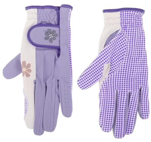 GRIRIW Guanti da Golf da Donna Antiscivolo Traspiranti Elasticizzato, Coprimano da Golf per Entrambe le Mani, Accessori Sportivi per Golfiste, Taglia 20, Colore Viola