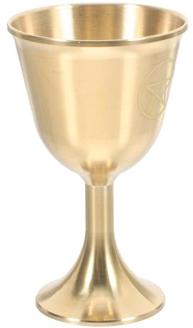 YARNOW Cáliz de Latón para Altar Pentagrama, Copa para Ofrendas de Agua y Vino, Copa Metálica Dorada de Diseño Gótico para Ceremonias y Decoración Ritual