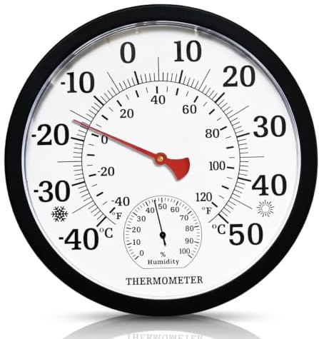 Tarqite 2-in-1 Hygrometer Thermometer Analog, Thermometer Innen Aussen, Batterielos Wetterstation Analog mit Groß Ablesbare Ziffern für Zuhause, Gewächshäuser, Gärten- Ø 25 cm