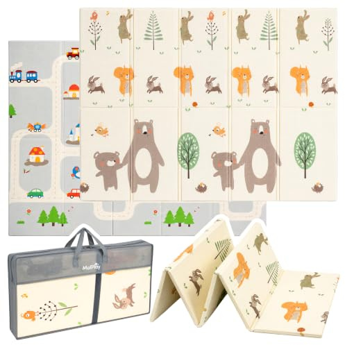 MalPlay Krabbelmatte Baby 150x180x1 cm Faltbar Playmat mit Tasche, Krabbeldecke Baby Teppich Spieldecke groß gepolstert, XPE Schaumstoffmatte abwaschbar, Babyteppich Babymatte Bodenmatte
