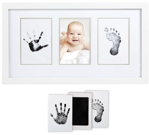 Pearhead 13033 Babytryck hand/fotavtryck bildram med Clean-Touch stämpelkudde, vit
