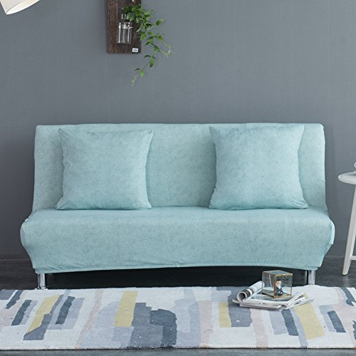 Sofabezug für Klappsofas ohne Armlehnen, mit Leinenmuster, einfarbig, Stretchmaterial, Polyester/Elasthan, hellblau, L:195-225CM