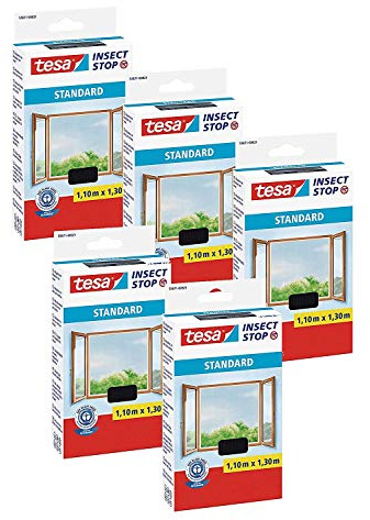 tesa® Insect Stop STANDARD Fliegengitter für Fenster - Insektenschutz zuschneidbar - Mückenschutz ohne Bohren - Fliegen Netz anthrazit, 110 cm x 130 cm (5)