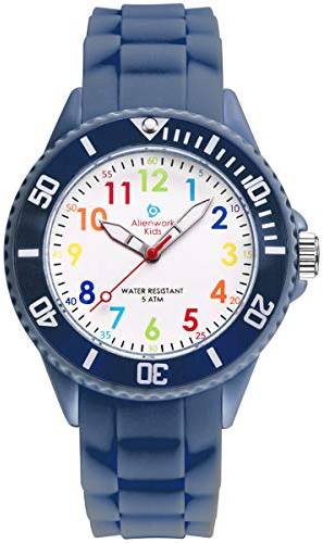 Alienwork Kids Orologio di Apprendimento Bambini Ragazzi Ragazze Blu Marino Bracciale in Silicone Multicolore bambini Impermeabile 5 ATM Tempo di Apprendimento
