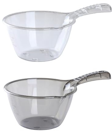 Angoily 2Pcs Water Ladle Set, Clear Plastic Long Handle Scoop Pour Spout | Thickened Sturdy Kitchen Dipper for Bathing, Gardening Cleaning, Ergonomic Grip, Easy Pour Spout for Precise Liquid Transfer