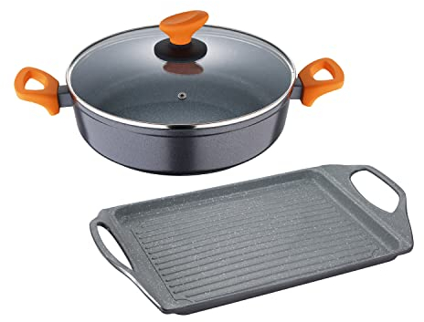 SAN IGNACIO Lava | Batería de Cocina | Juego de Cocina con Plancha Asador de 46x27cm y Cacerola de 28cm de Diámetro | Antiadherentes | Para Todo Tipo de Cocinas