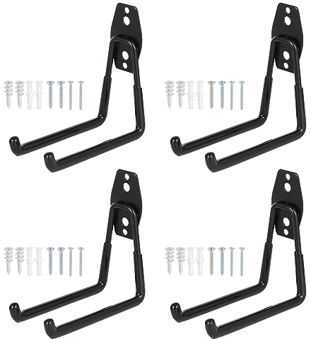 Fippy 4 robuste Garagenhaken zum Aufhängen von Werkzeugen, Aufbewahrungshaken für Garage, Allzweck-Wandhalterung, Garagenhaken für die Organisation von Garagen- und Gartengeräten (schwarz (mittlere