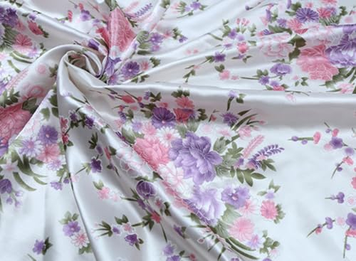 Wambere 100cm × 150cm Satinstoff Seidenstoff,Stoff mit Floralem Blumenmuster,Stoffe Meterware Dekorative Stoffe Dekostoff für DIY Basteln Nähen Kunsthandwerk Kleidungsdekoration,
