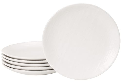 Navaris Servizio Piatti Piani Moderni Design - Set di Piatti 6 Persone Colorati Particolari - Piatto Piano Gourmet - Piattini da Dolce o Insalata in Ceramica - Bianco Effetto Lino