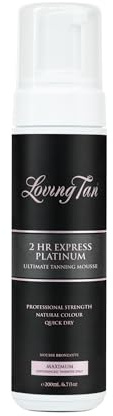 Loving Tan Platinum 2 HR Express Self Tanning Mousse, Darkest Shade Yet - Streak Free, Professional Quality Sunless Tanner- 10+ Applications per Bottle, Cruelty Free, Naturally Derived DHA, 6.7 Fl Oz