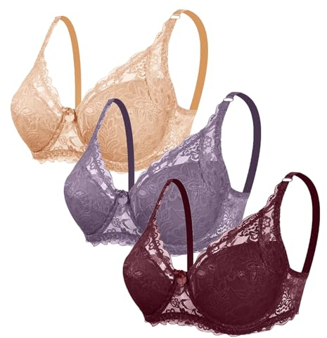 CSWH 3er Pack Damen BHS ohne Bügel Fraun Push Up Sexy Spitzen-BH mit verstellbarem Trägern Mädchen Atmungsaktiver Weich Bequemer BH Unterwäsche Bra für Alltag