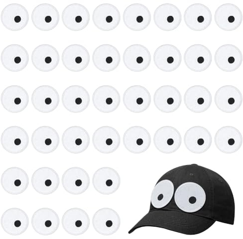 FINGERINSPIRE 40 Stück Augen Aufnäher Zum Aufbügeln/Aufnähen Augen Applikations Aufnäher Augäpfel Aufnäher Zum Nähen Weiße Augen Gestickte Applikationsaufnäher Kostümzubehör Für Taschen Dekoration