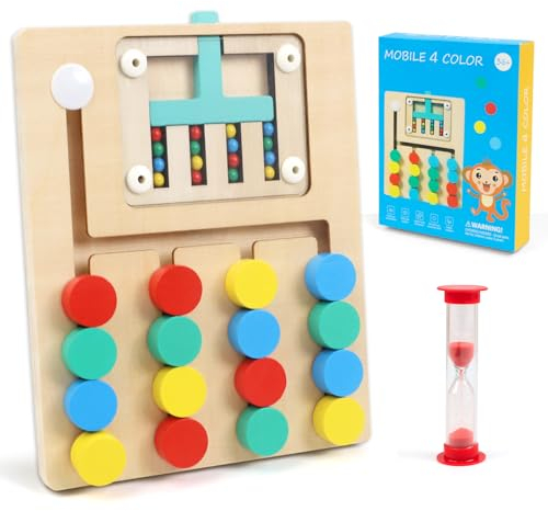 XIAPIA Farben Sortierspiel Holzpuzzle ab 3 Jahre, Montessori Spielzeug Reisespiele für Kinder und Erwachsene, Smart Games Spiel für Demenzkranke, Auto Flugzeug Gadgets Jungen Mädchen Geschenk