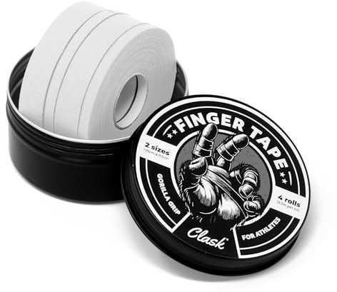 Clask Kit Finger tape resistente de 4 rollos (54m) y 2 anchos | Esparadrapo deportivo para dedos de algodón 100% transpirable y fácil de cortar | Ideal para Escalada, Crossfit y Balonmano (Blanco)
