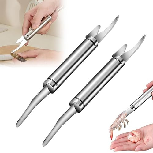 5 In 1 Multifunctional Shrimp Line Fish Maw Knife, 2024 New Stainless Steel Shrimp Deveining Tool Fish Scale Remover, Portable Shrimp Deveiner Tool and Peeler, Oyster Shucking Knife for Kitchen(2pcs)