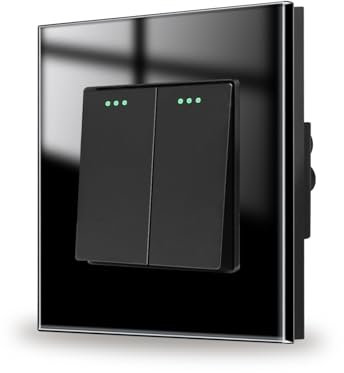 JIMEIDA Interruptor de luz negro empotrable, 2 vías, 1 vía, interruptor de luz de cristal, interruptor de pared, interruptor basculante de cristal, 86 x 86 mm, 10 amperios, 250 V