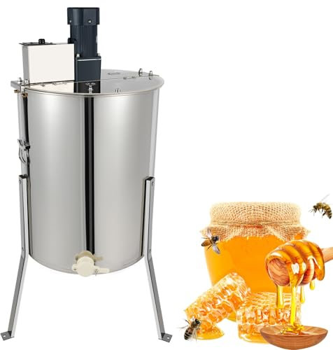 Honigschleuder, 140W 4 Rähmchen Tangentialschleuder Elektrisch, Honigschleuder Edelstahl mit Deckel und Honigauslass, 0-270U/min, Bienenzüchter Zubehör, für Bienenstöcke kleiner als 26 x 42 cm