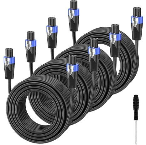 GCTBL 5M 4Pack Cavi Speakon a Speakon Cavo per Casse audio professionale da 12 Gauge Cavo per altoparlanti amplificatore DJ/PA con Twist Lock