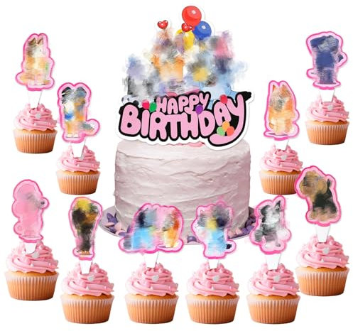 yumcute 25PCS Cake Toppers, Themed Birthday Cake Decorations for Girls and Boys Birthday Party Decoration, Personalised Paper Cake Decorating Kit Happy Birthday Cake Topper