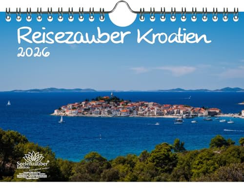 Resemagi Kroatien DIN A5 kalender för 2026 Zagreb segling strand semester – presentset innehåll: 1 x kalender, 1 x julhänge (totalt 2 delar)