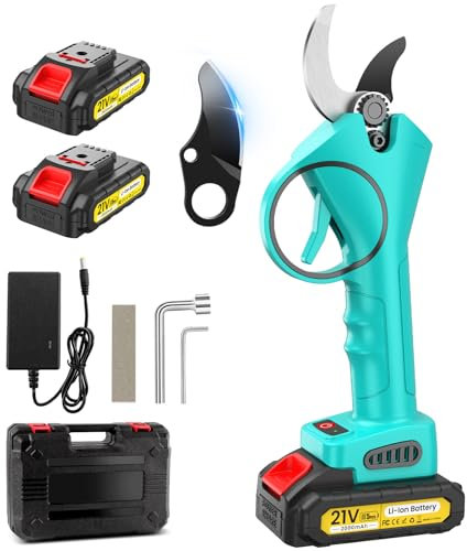 Electric Secateurs, 33 mm Electric Pruning Shears, 2 * 2Ah Battery Secateurs per 6-8 h, SK5 Pruner Cordless, Professional Garden Power Tools for Plants, Hedges, Trees, and Flowers