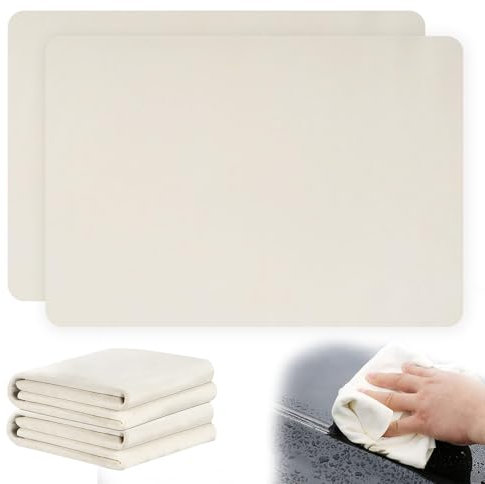Pelli di camoscio per auto, 2 panni in pelle di pecora naturale, super assorbente, senza pelucchi e senza striature, ideale per dettagli auto, specchi e pulizia della cucina