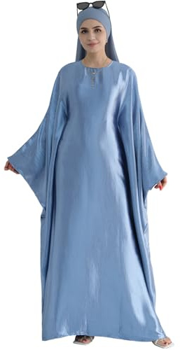 Abaya Muslim Kleid Frauen Satin Gebet Kleid Fledermaus Langarm Naher Osten Arabische Robe mit Hijab