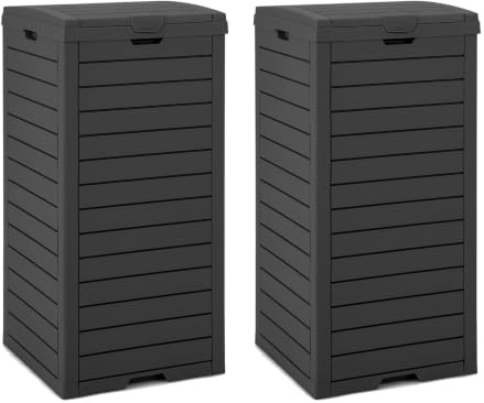 COSTWAY Cubo Basura Exterior 118L, Tapa Bandeja líquida Extraíble (Negro,2) | Contenedor de Basura Bote de Basura de Resina, Contenedor Impermeable de Doble Tapa, 40 x 40 x 86 cm