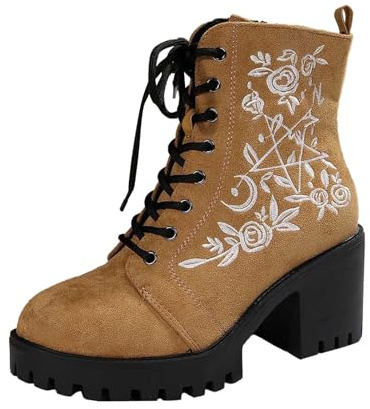Generisch Stivaletti da donna Goth Piattaforma Chunky Block per le mezze stagioni, con chiusura lampo, con tacchi, con punta rotonda gotica, con tacco alto, per attività all'aria aperta, scarpe per il