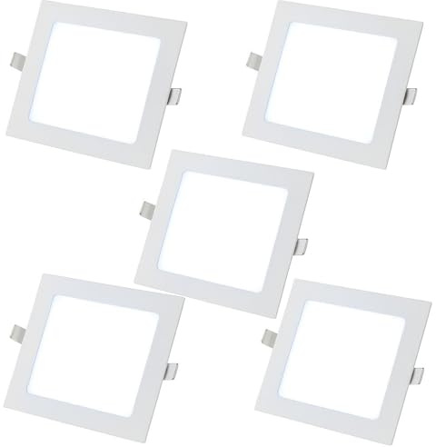 AntDau71® - 5 Pezzi Faretto LED da Incasso Quadrato 6500K Luce Bianca Fredda Ultra Sottile per Soffitto Cartongesso per Interno Esterno - Alta Luminosità e Design Moderno (6 Watt (11,5cm x 11,5cm))
