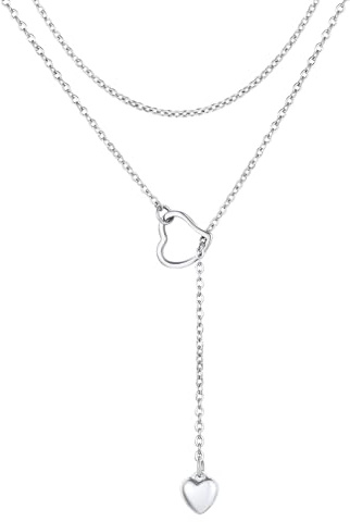 ChainsPro Collar Mujeres Collar Lariat Largo con Colgante Corazon en Y Acero Inoxidable 80cm Joyeria de Moda para Vestido Sueter con Escote en V