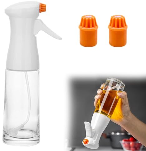 Oil Sprayer Dispenser, Olive Oil Spray Bottle for Cooking 200 ml, Transparent Refillable Olive Oils Mister, Kitchen Gadgets Accessories, Leak-Proof Dispenser for Kitchen, Cooking, BBQ, Baking (White)