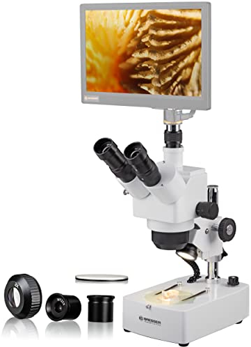 Bresser 3D Stereo Auflicht- Durchlicht Mikroskop Advance ICD 10x-160x mit trinokularem Kamera Aufsatz, Stereo Zoomobjektiv und LED Beleuchtung, inklusive 360° schwenkbarem Mikroskopkopf