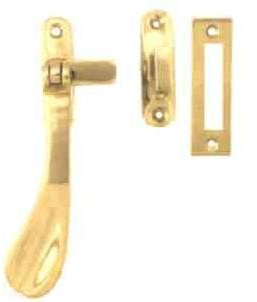 4 1/4 Polished Brass Victorian Reversible Hook/Mortice Plate Casement Fastener