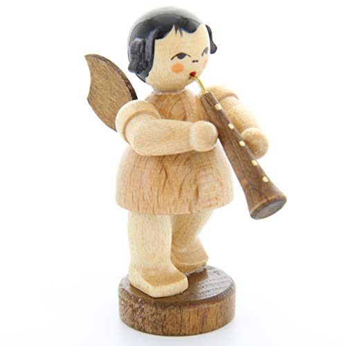 Engel mit Oboe - natur - stehend - 6cm / Weihnachtsengel - Original Erzgebirge Engel -Kunstgewerbe Uhlig