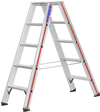 Hymer Stufenstehleiter 2x5 Stufen (beidseitig begehbar, verstärkte Stufen, Spreizsicherung) 802410