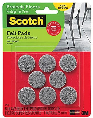 Scotch Heavy Duty Felt Pads, Round, Gray, 1-in Diameter, 8 Pads/Pack (SP870-NA)