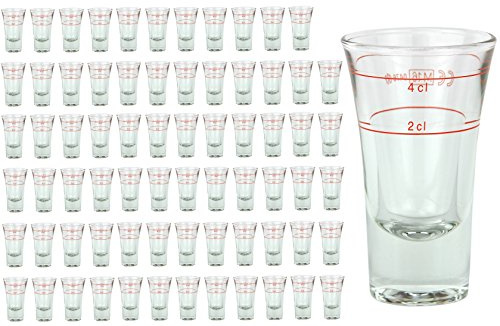72er Set Schnapsglas DUBLINO mit Eichstrich, 2 cl + 4 cl in Einem, doppelt-geeichtes Spirituosenglas mit Füllstrich, Double Shot Glas, Stamper, hochglänzendes Markenglas, glasklar