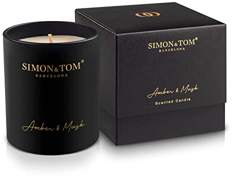 Simon&Tom Duftkerze Amber-Musk - GeschenkKerze - Glaskerze - Reinem Bio-Sojawachs - Himmlische schimmernde Luxus Kerze - Langanhaltender Duft - 100 Stunden Brenndauer