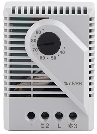 MFR012 Mechanischer Luftfeuchtigkeitsregler Hygrostat für DIN-Schienenmontage, Regler für Heizlüfter, TV-Gehäuse, Hitzebeständig