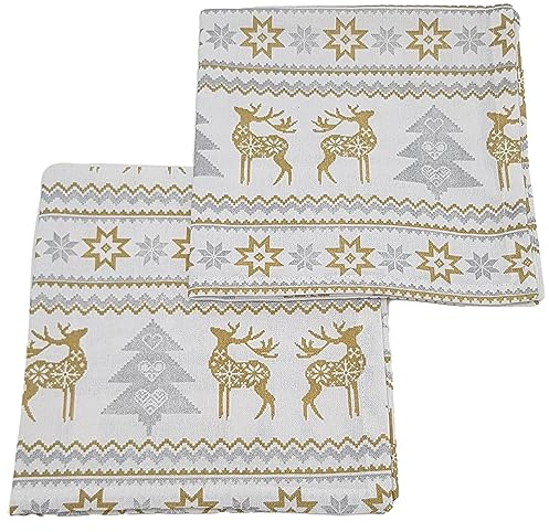 Christmas Napkin - Cotton Napkins for Christmas-Themed Dining Table Setting & Silverware - Nordic Silver & Gold Reindeer Napkins - Ragged Rose Gift Wrapped Cloth Napkins Set of 4-40 cm x 40 cm