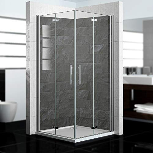 dedeco Alu Eck-Duschrückwand mit Stein V6 Motiv - 2 x 90x200 cm - Perfekt als Badrückwand zum Fliesenersatz, passend für viele Bäder - Made in Germany