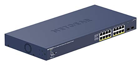 Netgear GS716TP Switch 16 Port Gigabit Ethernet LAN PoE Switch Smart (mit 16x PoE+ 180W, 2x 1G-SFP, Insight Cloud Management, Desktop oder 19 Zoll Rack-Montage, ProSAFE Lifetime Garantie)