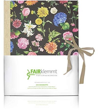Zeichenmappe Blumiges Schwarz Naturleinen, A3