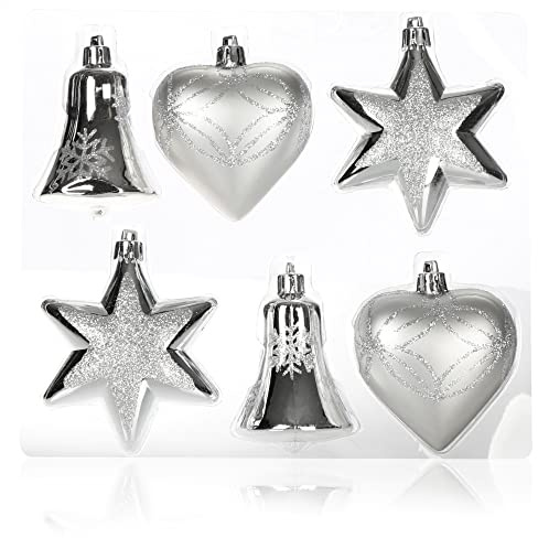 com-four® 6-teiliges Set Christbaumschmuck, Christbaumkugeln | Glocke - Herz und Stern zum Anhängen am Weihnachtsbaum