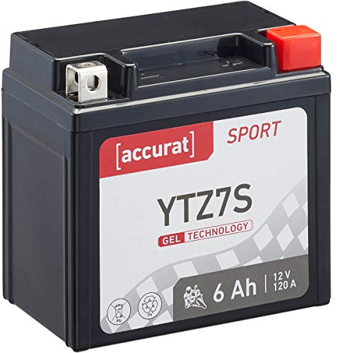 Accurat Motorradbatterie YTZ7S - 12V, 6Ah, 120A, zyklenfest, wartungsfrei, Gel - Starterbatterie, Batterie in Erstausrüsterqualität für Rasentraktor, Roller, Motorrad, Quad