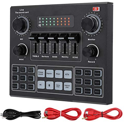 Bluetooth Soundkarte Audio Mixer für Live-Übertragung, Stereo-Sound Mixer mit mehrschichtiger Geräuschreduzierung, 16 Soundeffekte, Original-Audio entfernen, 820mAh